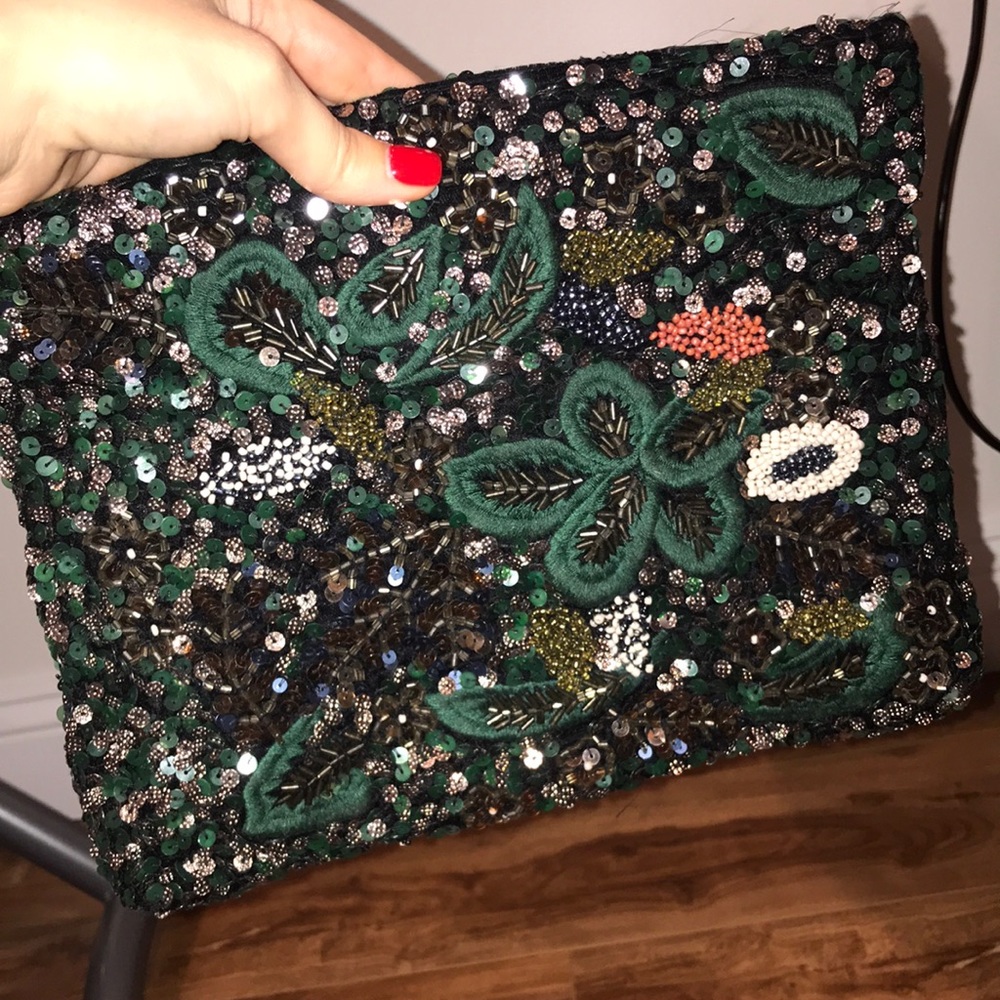 Zara Floral Sequined Beaded Clutch